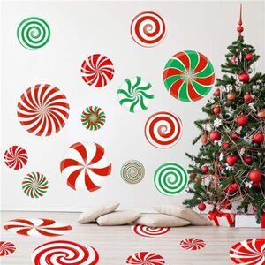 77 PCS Christmas Candy Wall Decals Floor Stickers Peppermint Xmas Party Decor